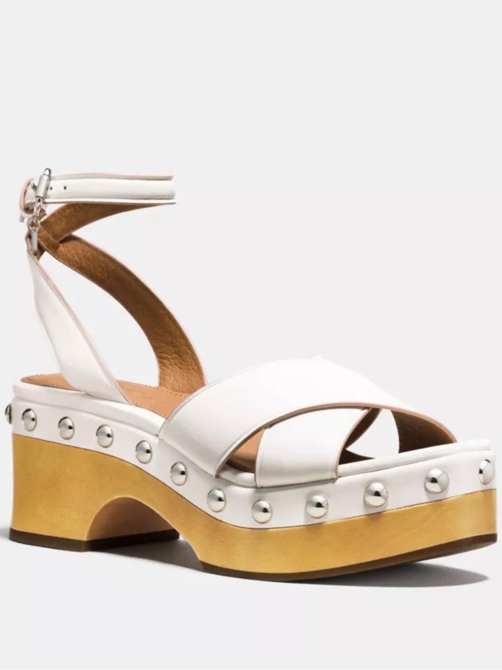 Coach Astor Platform Clog Sandals in White Size 7.5